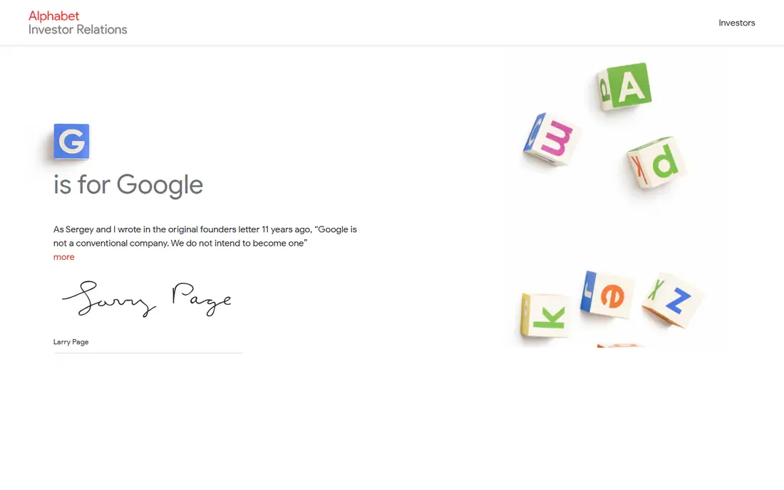 Alphabet homepage