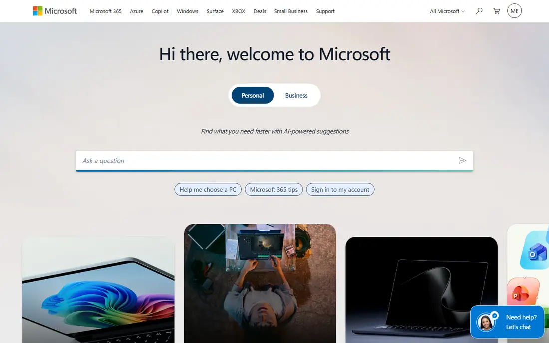 Microsoft homepage