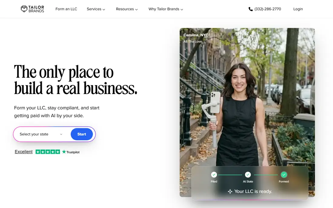Tailor Brands homepage