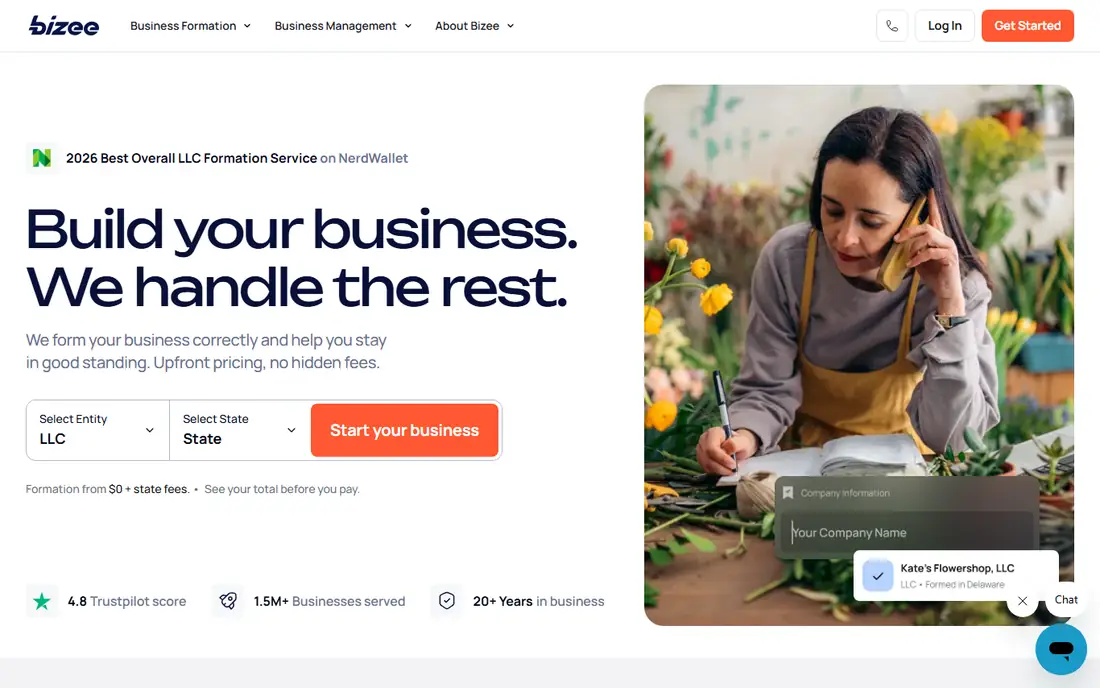 Bizee homepage
