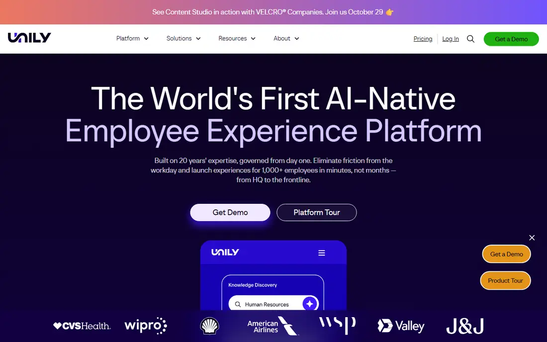 Unily homepage