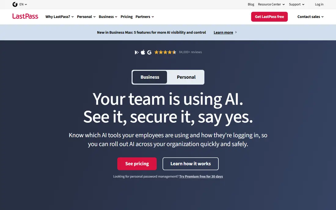 LastPass Teams homepage