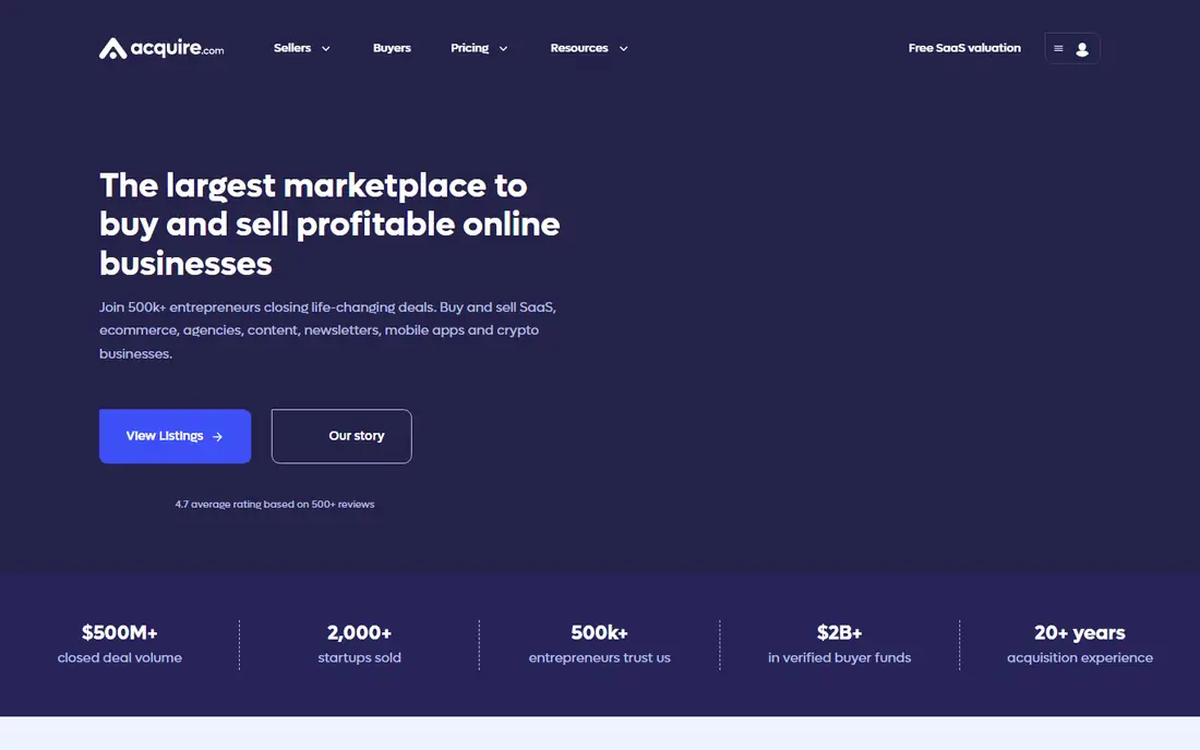 Acquire.com homepage