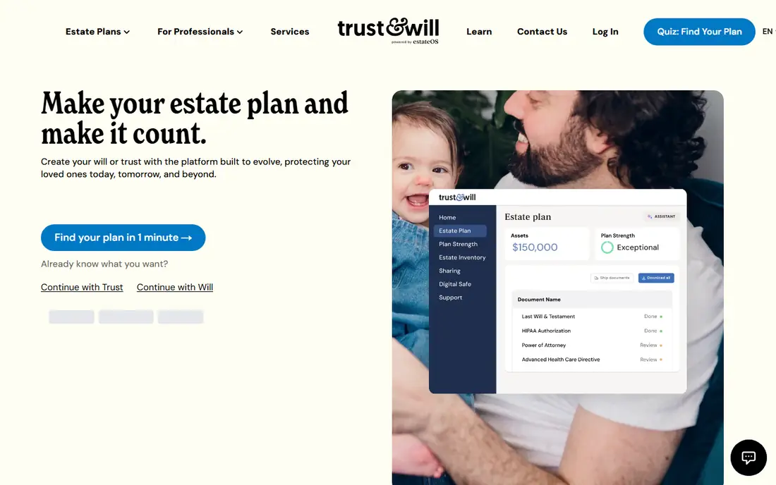 Trust & Will homepage
