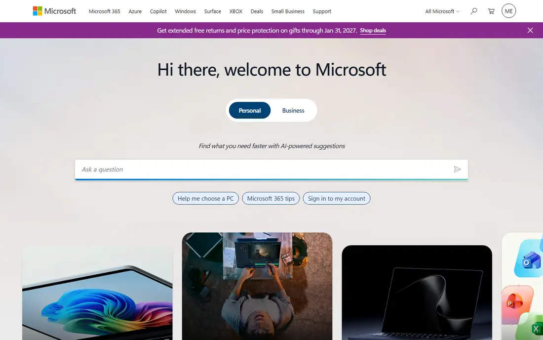 Microsoft homepage