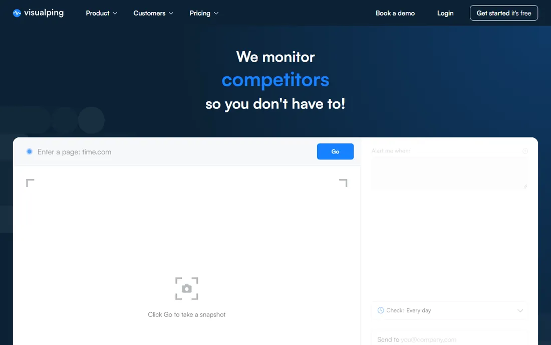 Visualping homepage