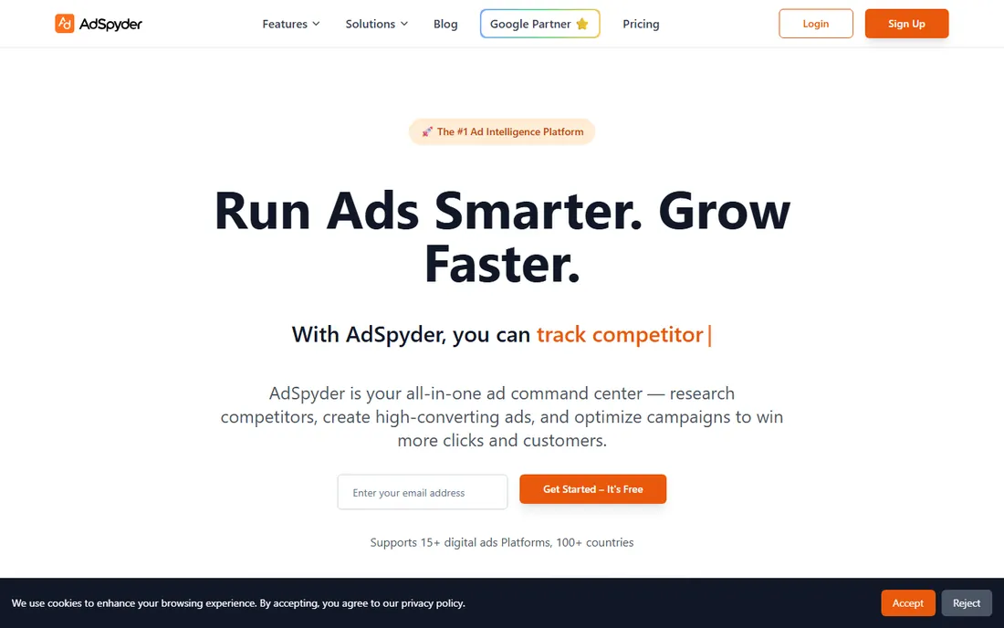 AdSpyder homepage