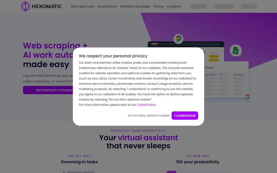Hexomatic homepage