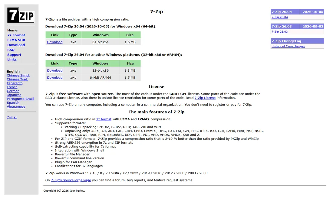 7-Zip homepage