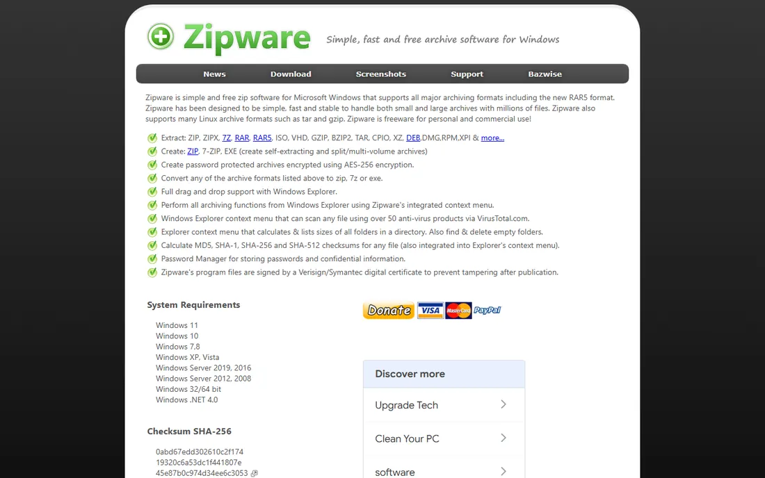 Zipware homepage