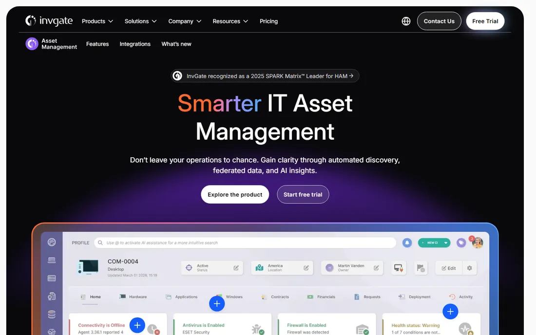 InvGate Asset Management homepage