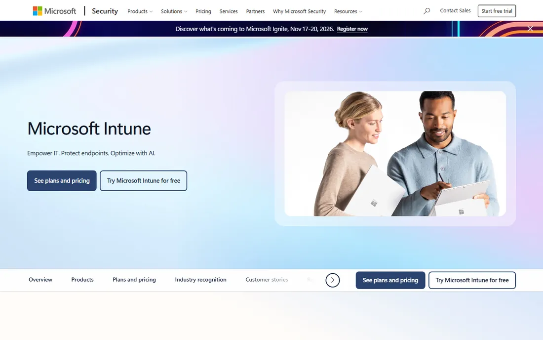 Microsoft Intune homepage