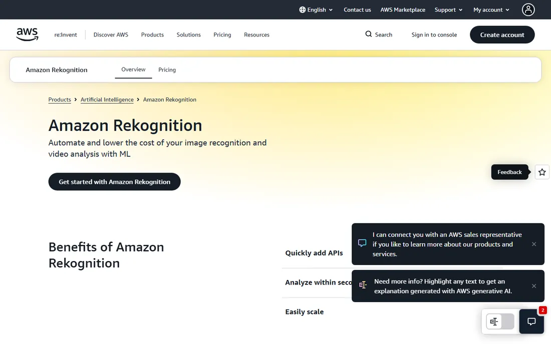 Amazon Rekognition homepage