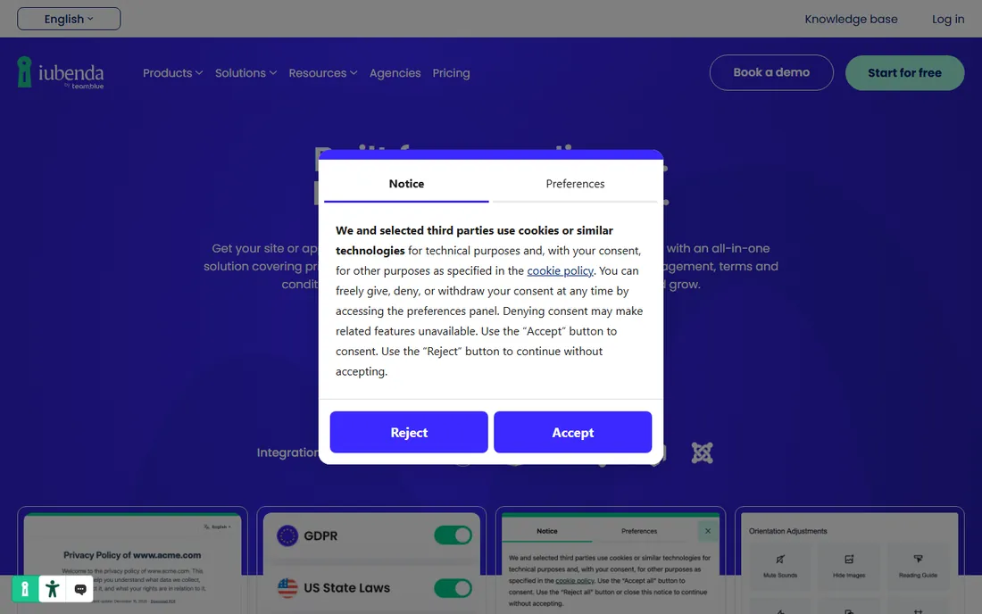 iubenda homepage