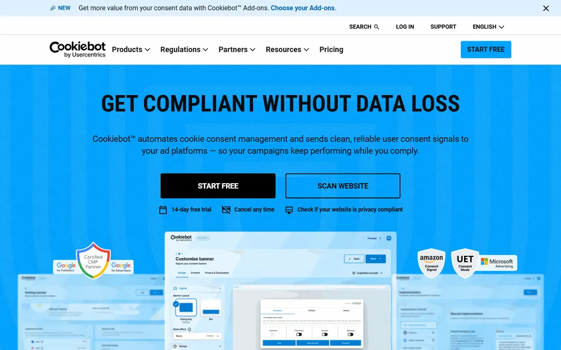 Usercentrics Cookiebot homepage