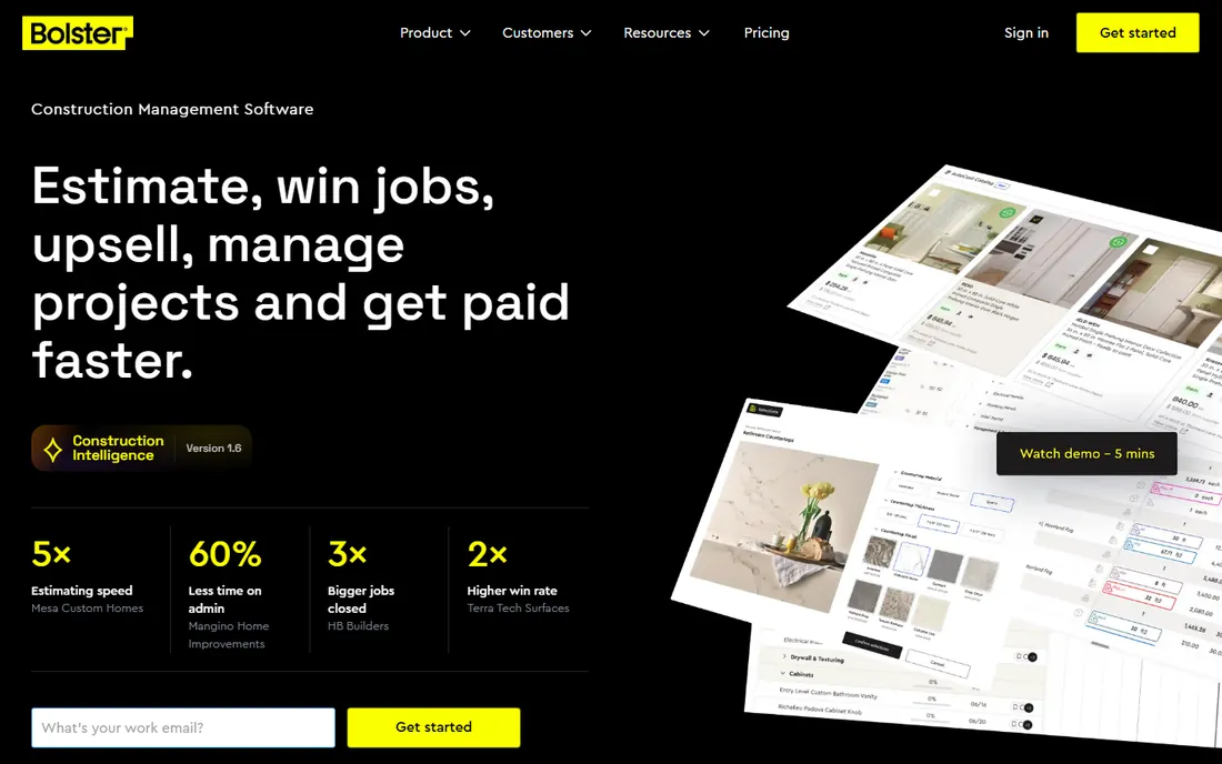 Bolster (formerly CostCertified) homepage