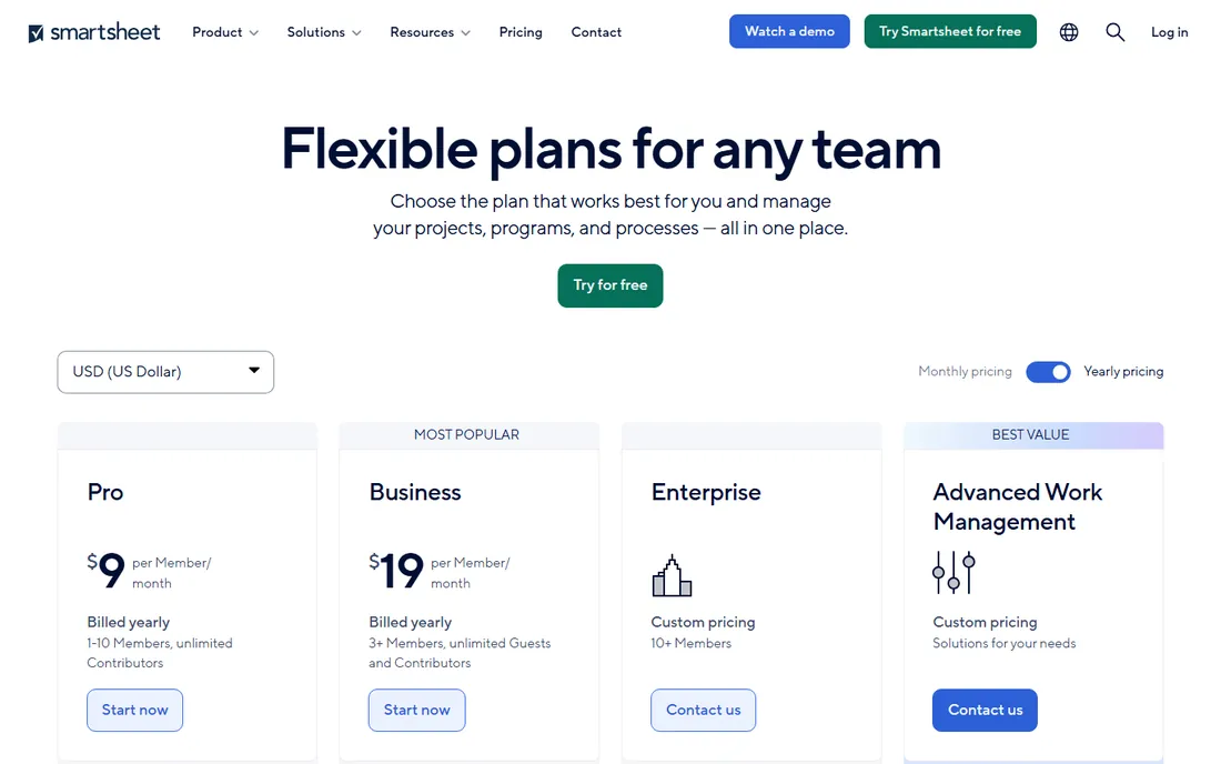 Smartsheet homepage