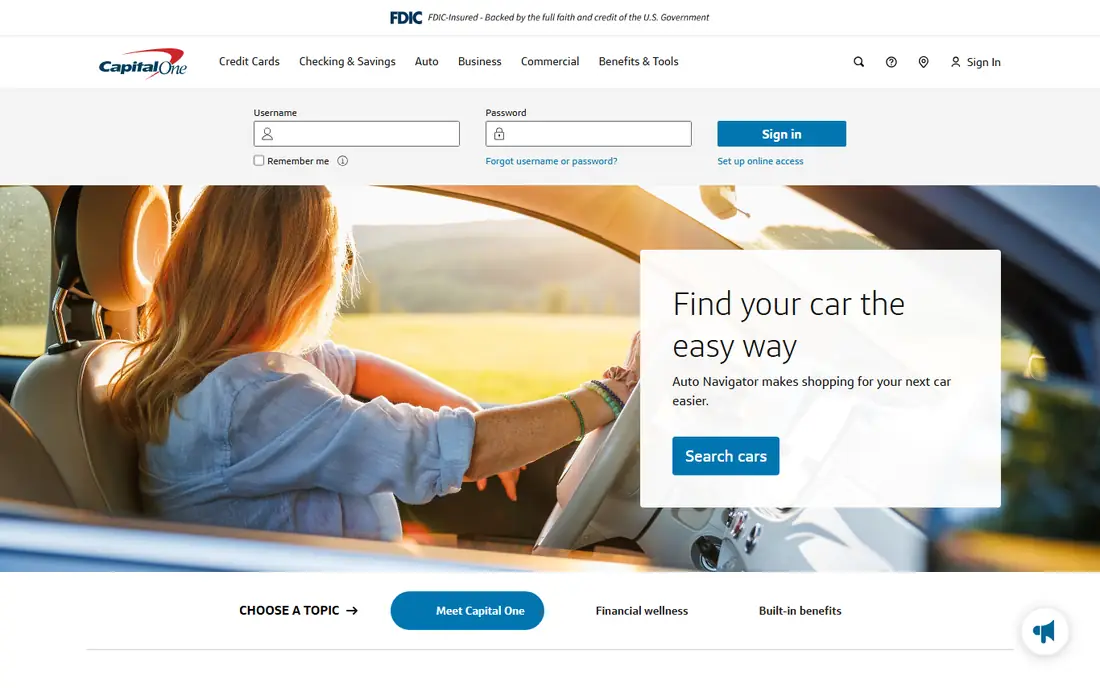 Capital One 360 homepage