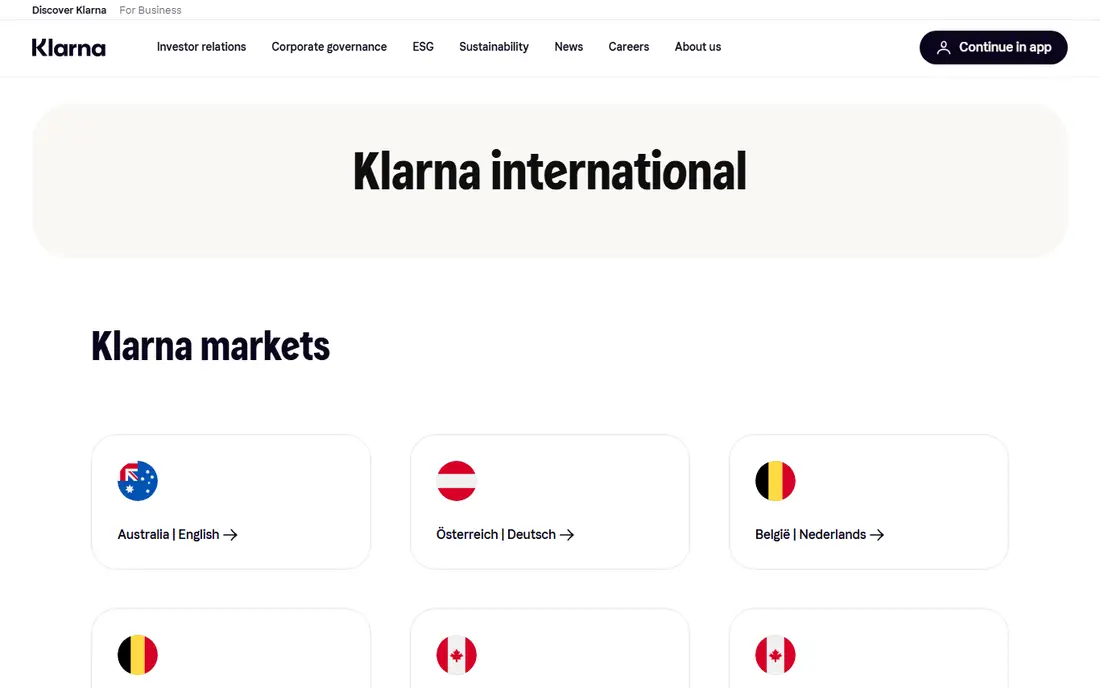 Klarna homepage
