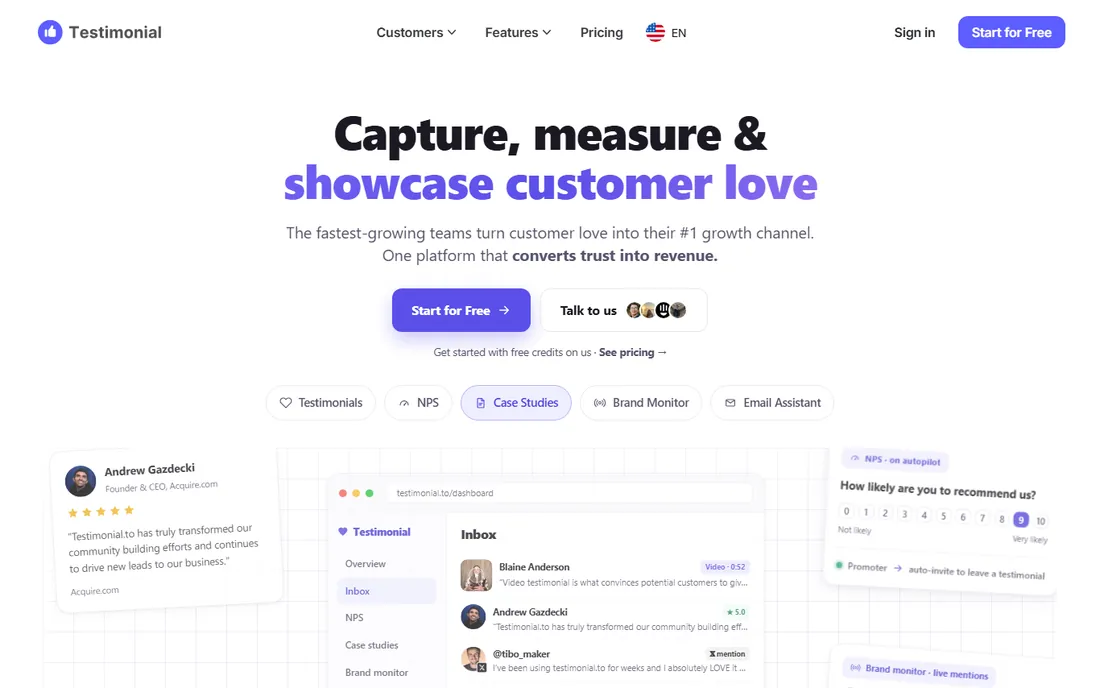 Testimonial homepage