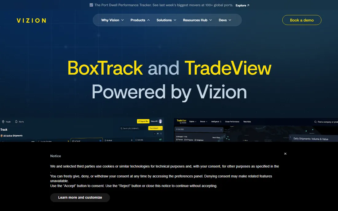 Vizion homepage