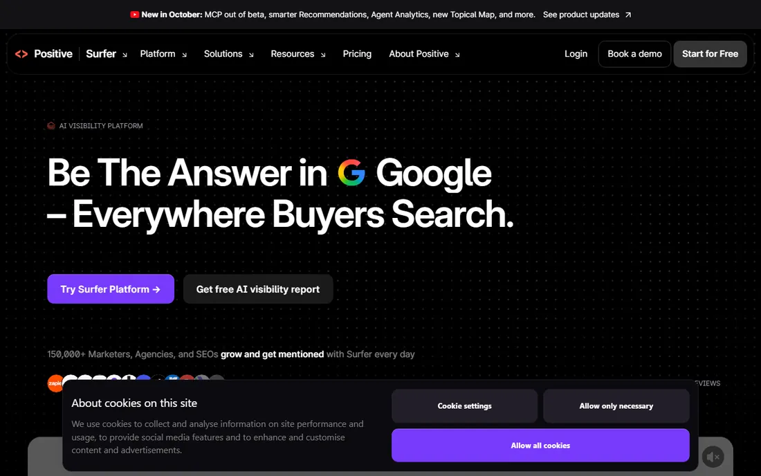 Surfer SEO homepage