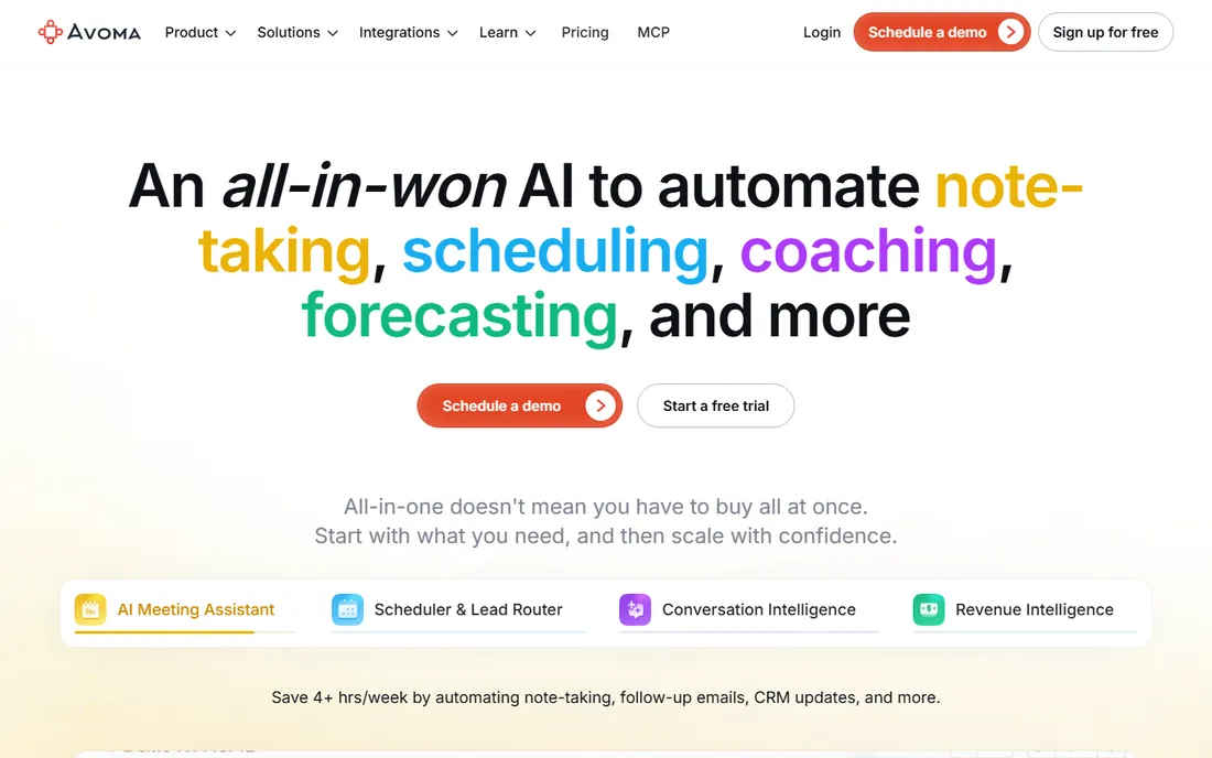 Avoma homepage
