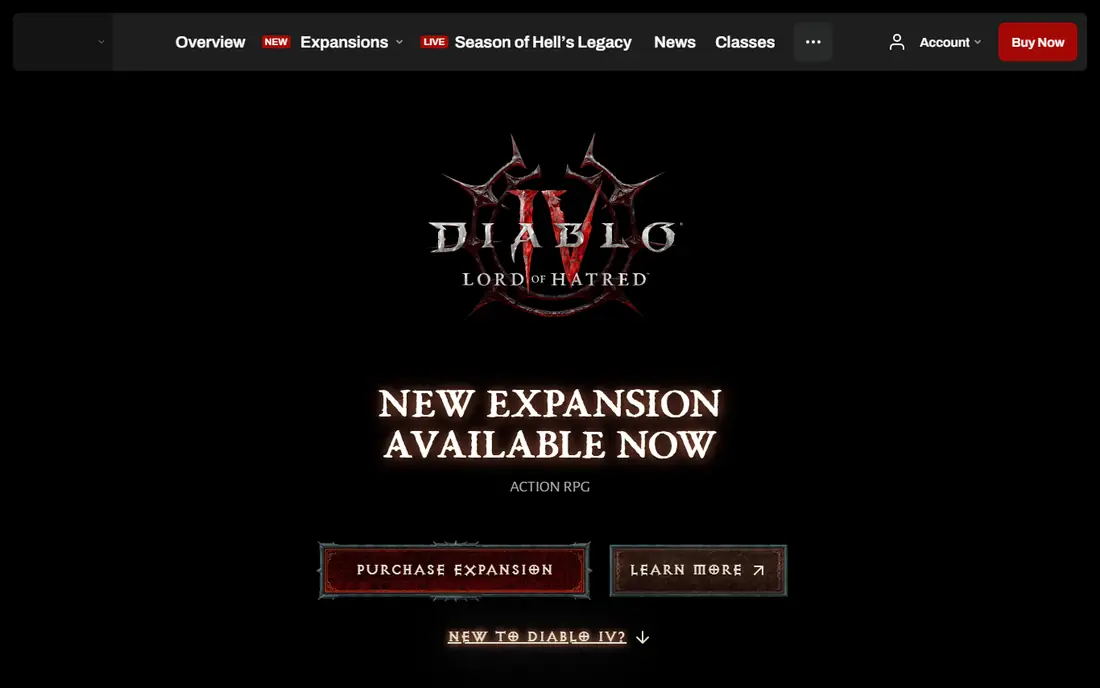 Diablo IV homepage