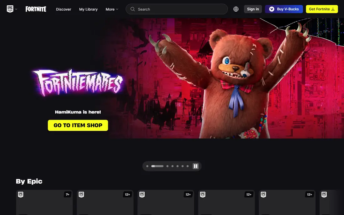 Fortnite homepage