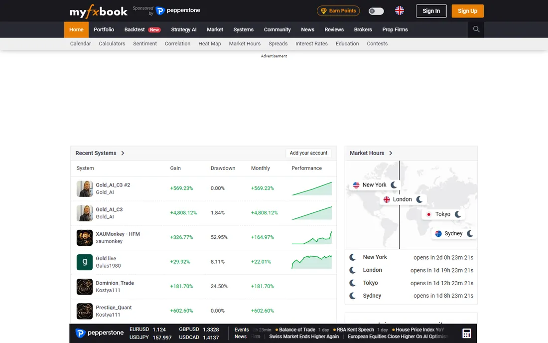 Myfxbook AutoTrade homepage