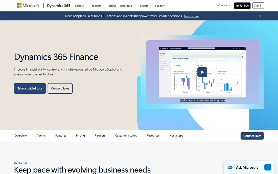 Microsoft Dynamics 365 Finance homepage