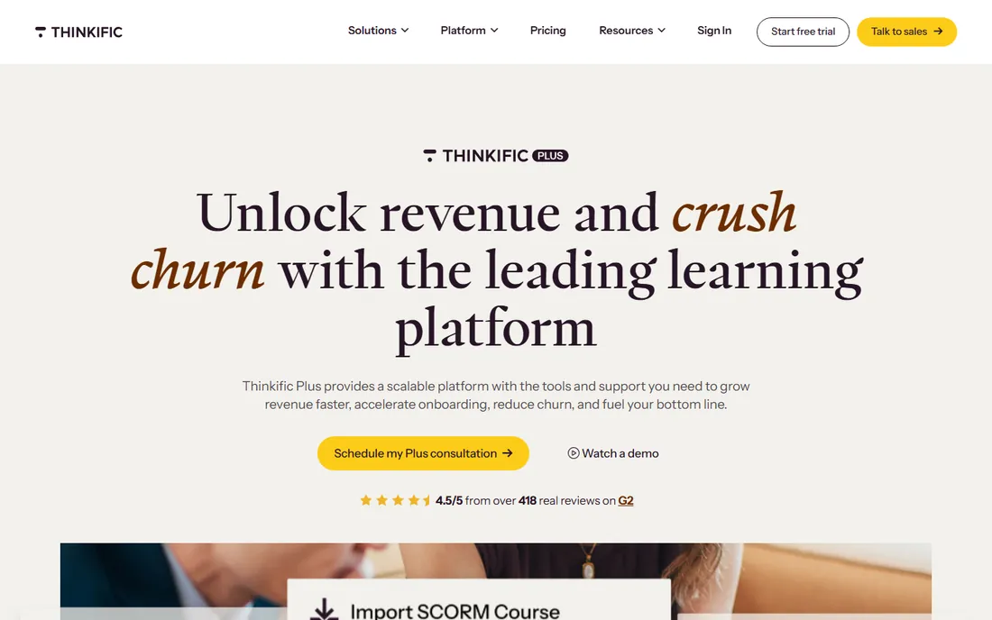 Thinkific Plus homepage