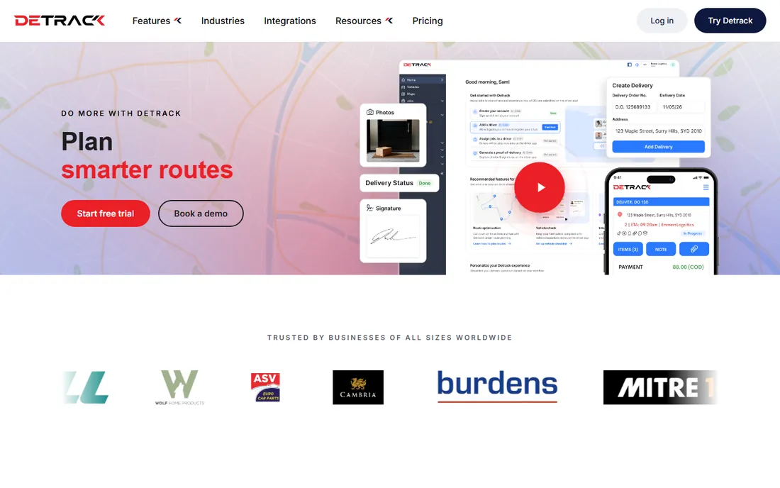 Detrack homepage