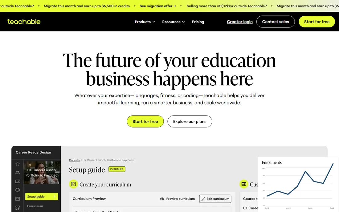 Teachable homepage