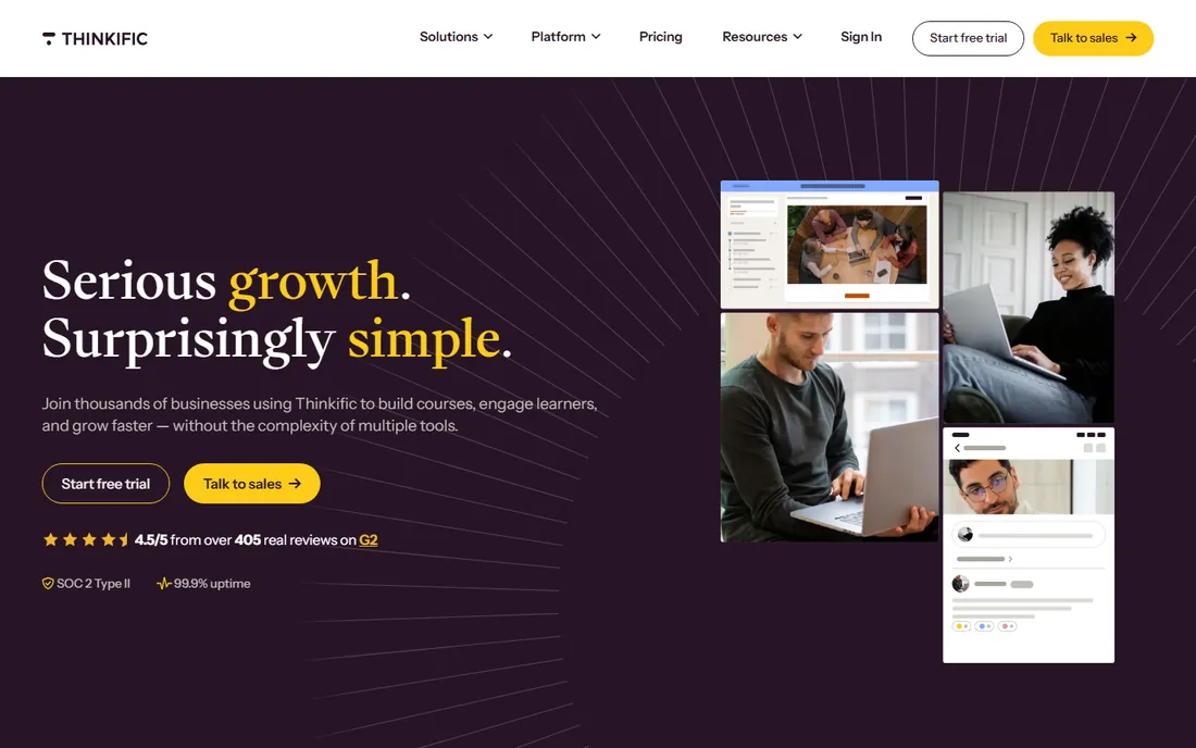 Thinkific homepage
