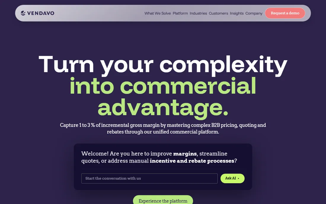 Vendavo homepage