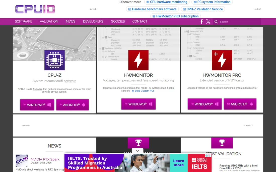 CPU-Z homepage