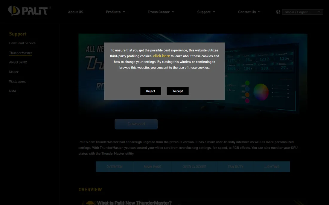 Palit ThunderMaster homepage