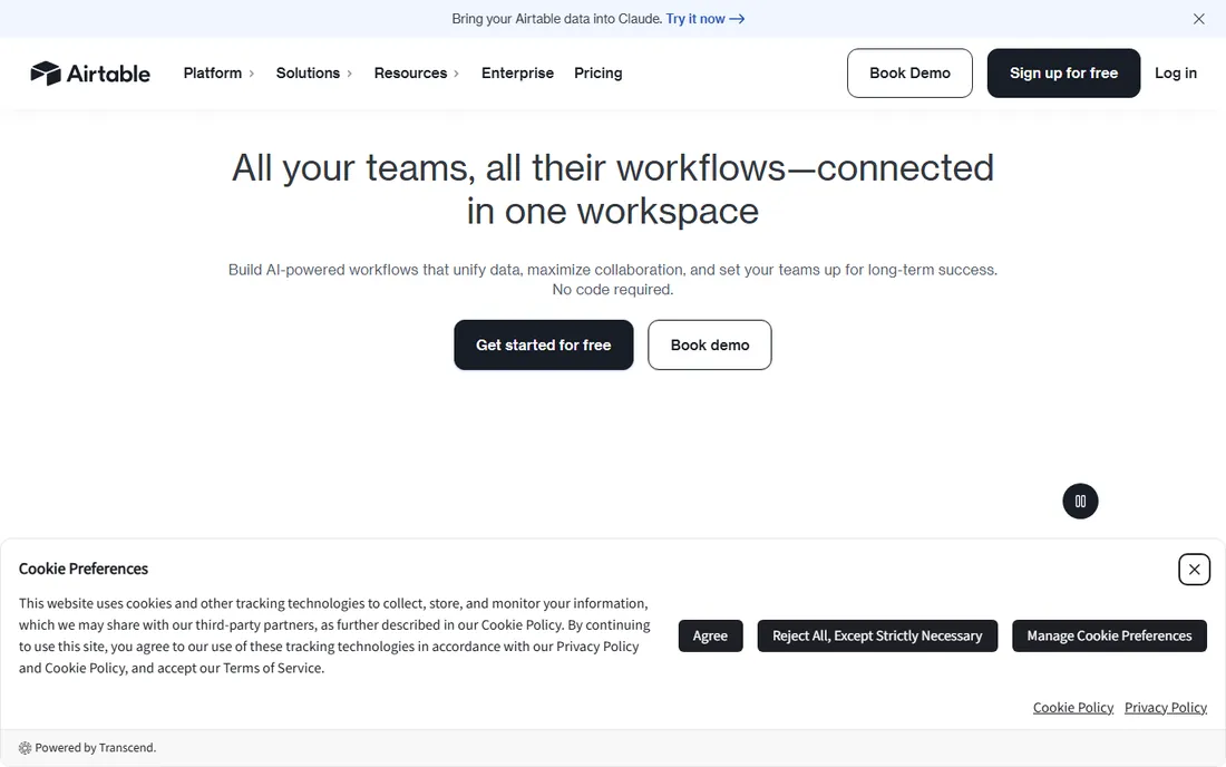 Airtable homepage