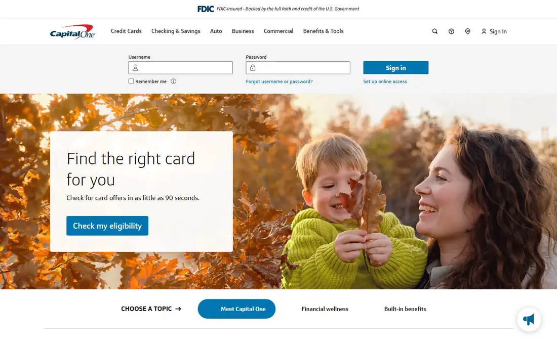 Capital One homepage