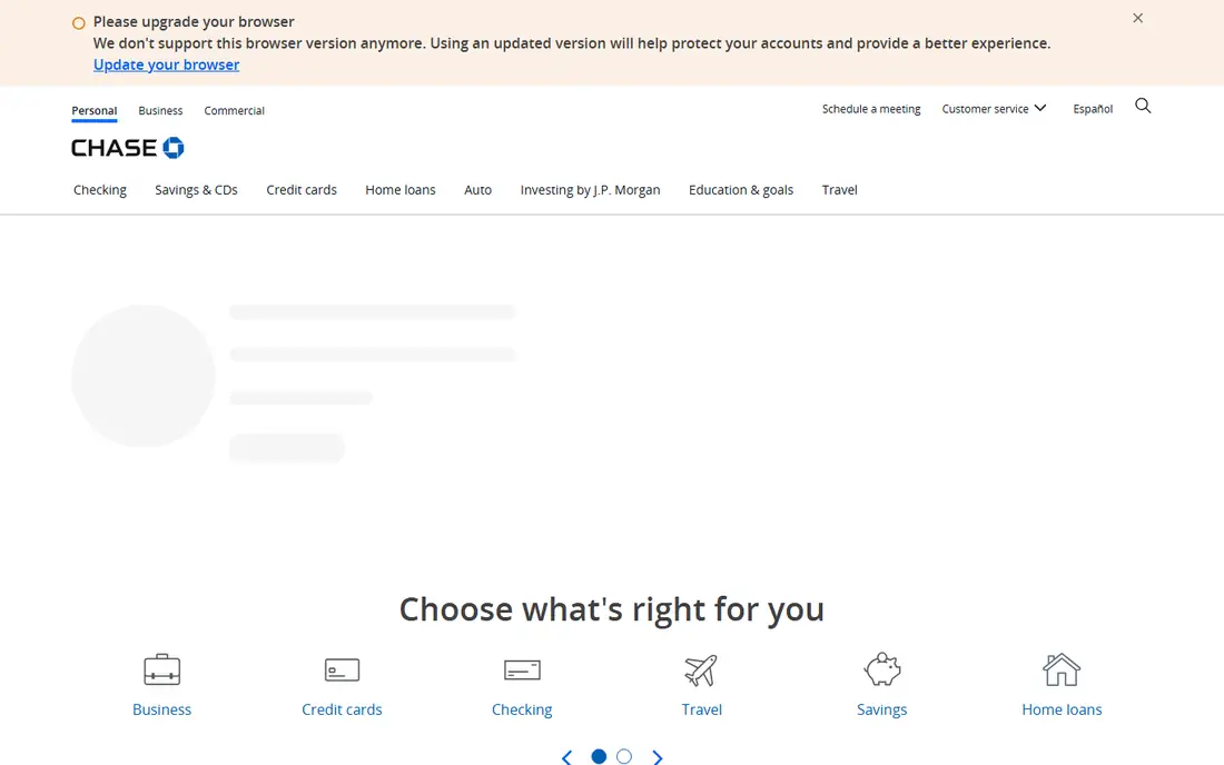 Chase Mobile homepage