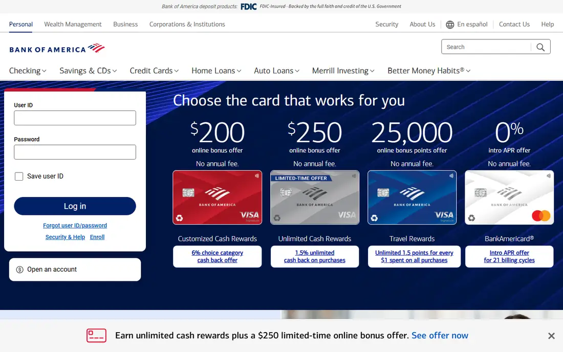 Bank of America homepage