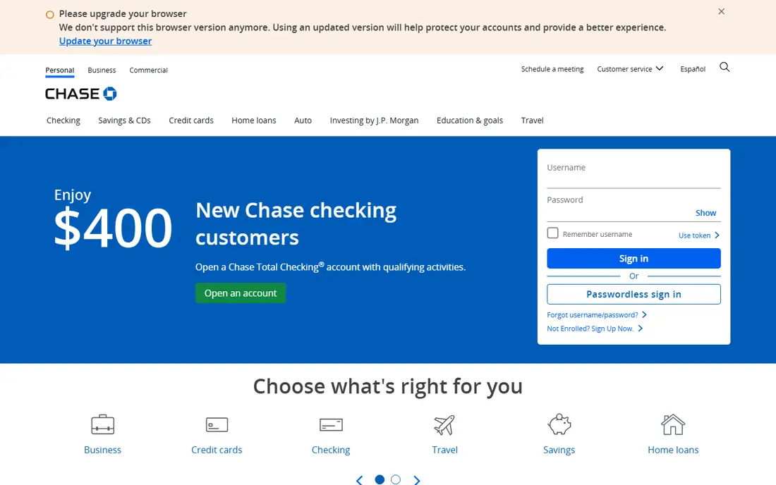 Chase homepage