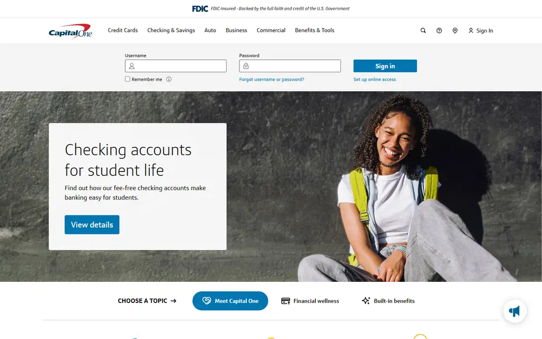 Capital One homepage