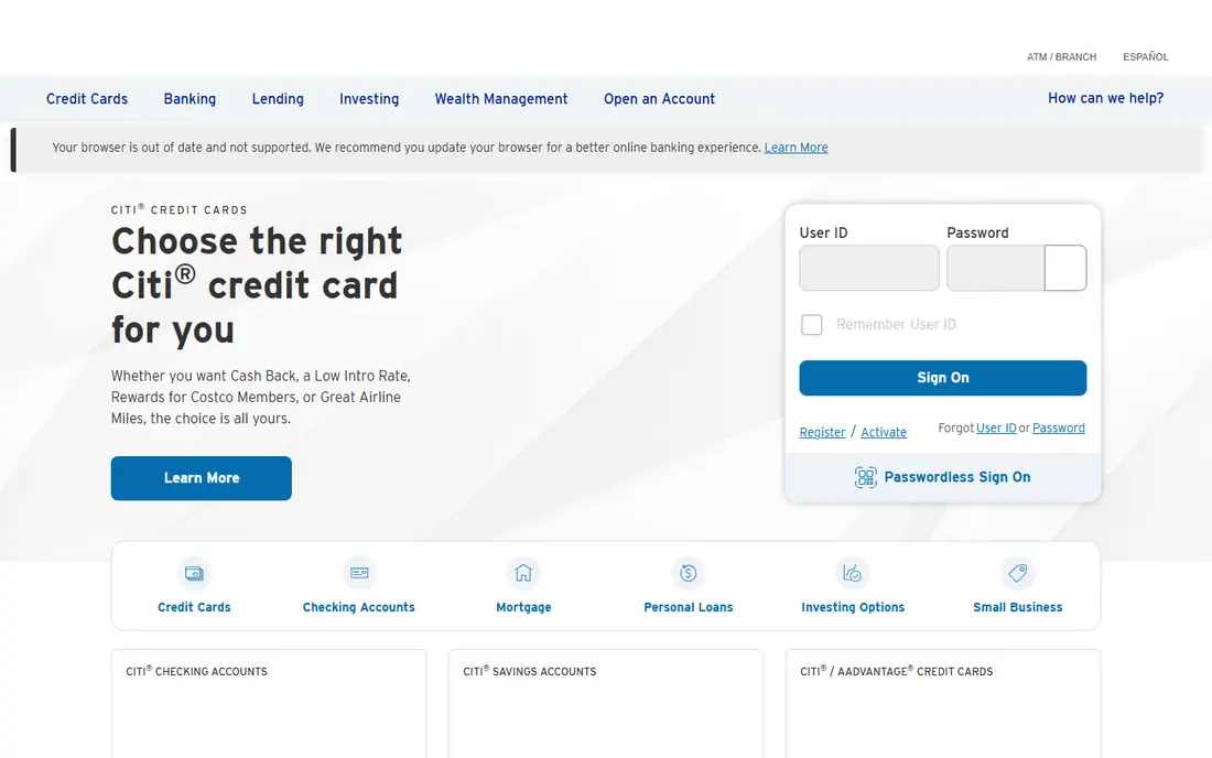 Citi homepage