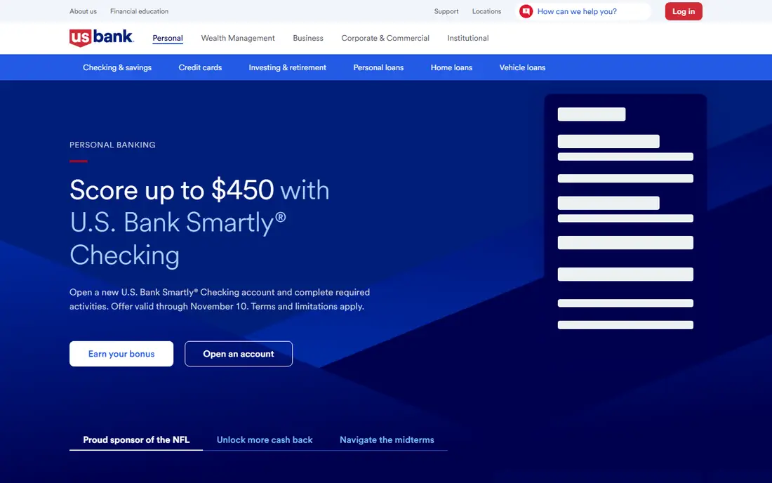 U.S. Bank homepage