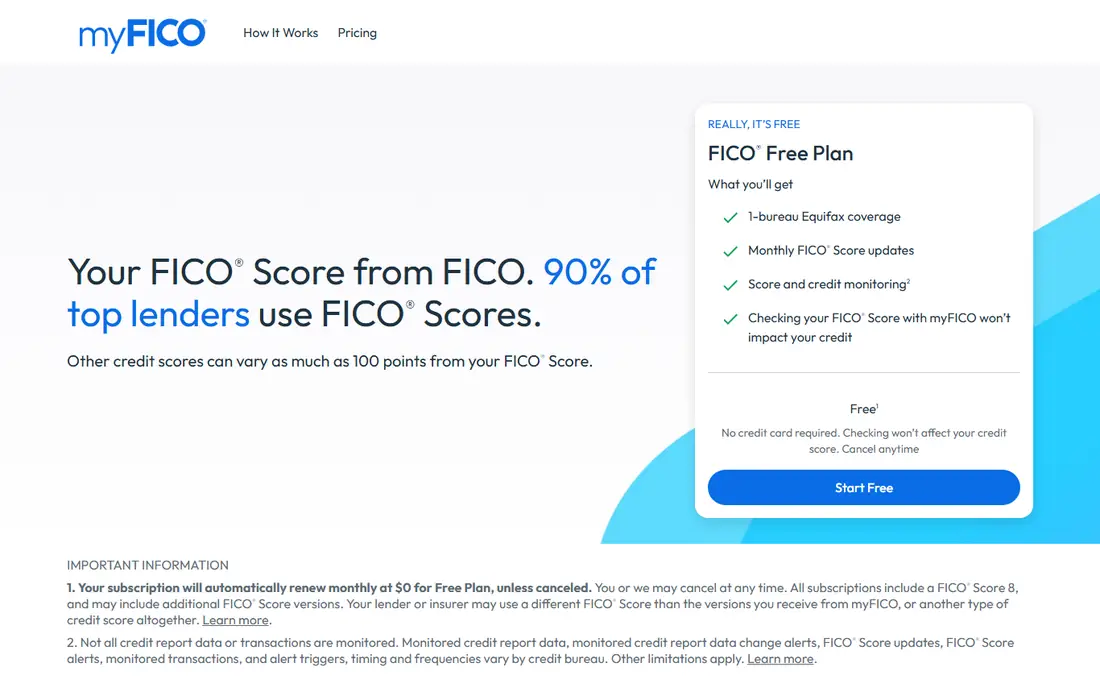 myFICO homepage
