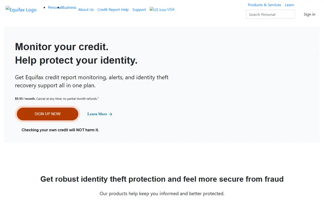 Equifax homepage