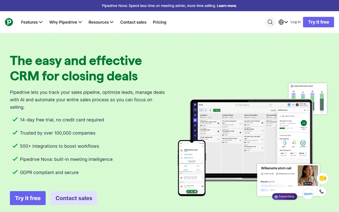 Pipedrive homepage