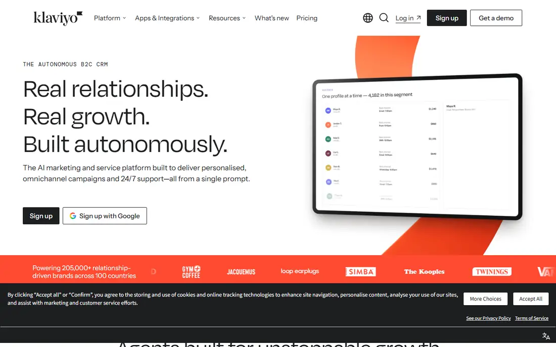 Klaviyo homepage